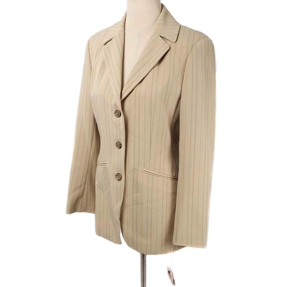ANNE KLEIN Tan & Black Stripe 3 Button Blazer NWT - Picture 2 of 4